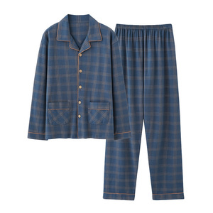Herren Frühling Herbst Langarm Karierte Pyjama-Sets Herren Outdoor Freizeitkleidung Schlafanzug Zweiteilige Sets - Product Image 1