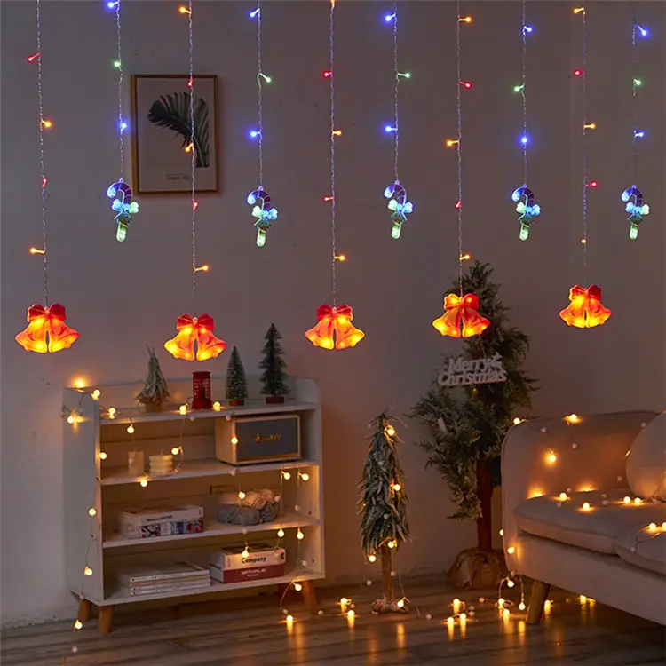 Adornos de Año Nuevo de Navidad, decoración del hogar, suministros para fiestas, LED Blanco cálido, estrella de Navidad, Ángel, cortina, lámpara de cadena