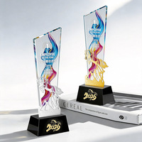 Trophée en cristal HBL personnalisé avec gravure, motif ruban coloré, en métal, prix en cristal pour chevalet, souvenir d'entreprise pour la fin de l'année