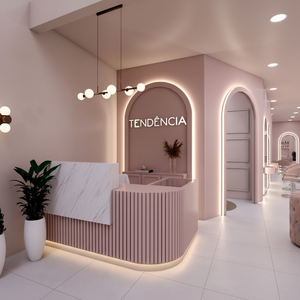 Comptoir de réception et de caisse de salon de beauté moderne de luxe personnalisé en bois, mobilier de salon de coiffure pour hôtels et restaurants - Product Image 2