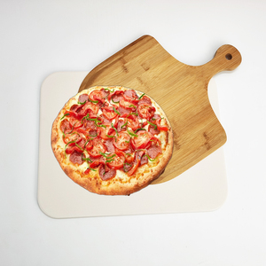Ensemble de pierres à pizza en <span class=keywords><strong>cordiérite</strong></span> de qualité <span class=keywords><strong>alimentaire</strong></span> de haute qualité, planche rectangulaire résistante à la chaleur avec pelure de bambou, outils à pizza en gros - Product Image 1