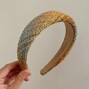 Light Luxury Autumn-Winter Senior Sense Retro Wide <b>Wool</b> Fabric Women's <b>Headband</b> 15cm Plaid Tweed Hair Accessories Wholesale - Product Image 6