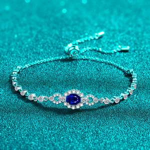 เครื่องประดับเพชรมออิสซาไนต์0.5CT สีฟ้าแบบดั้งเดิมกำไลข้อมือเทนนิสเงินแท้925ปรับได้ - Product Image 5