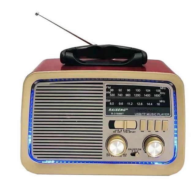 Wholesale Price 2025 Vintage Retro R-3188Bt Disco Light AM/FM/SW Portable Weather Radio Flashlight USB SD Card Slot Rechargeable