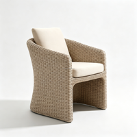 Ensemble de table et chaises de jardin sculpturales FERLY en corde tressée, couleur teck, taille et couleur personnalisables
