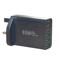 Vente d'usine Chargeur mural GaN 65W 6 ports PD30W Prise US/EU/JP Charge rapide CE UKCA RoHS pour iPhone 17/16/15 Pro