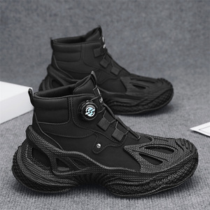 Baskets montantes pour hommes à bouton rotatif, semelle épaisse ajourée, antidérapantes, style urbain décontracté - Product Image 2