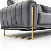 Sofá Estilo Francés 2026, Tapicería de Terciopelo de Lujo con Patas de Metal Dorado para Hotel, Villa o Sala de Estar en París