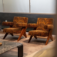Fauteuil vintage en bois massif de style mid-century, fauteuil d'appoint à imprimé animal, meubles de salon, fabrication sur mesure, vente en gros directe d'usine