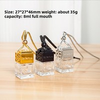 Flacon de parfum pour voiture en verre transparent carré de 8 ml, cube d'eau, or/argent/noir, pendentif carré creux pour voiture
