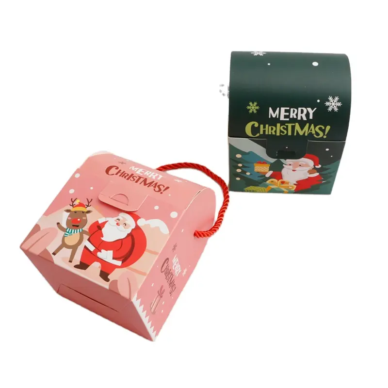 Caja de Papel kraft de regalo de Navidad Santa verde personalizada, juegos de color rojo, paquete de 28 bolsas de golosinas pequeñas de color rosa