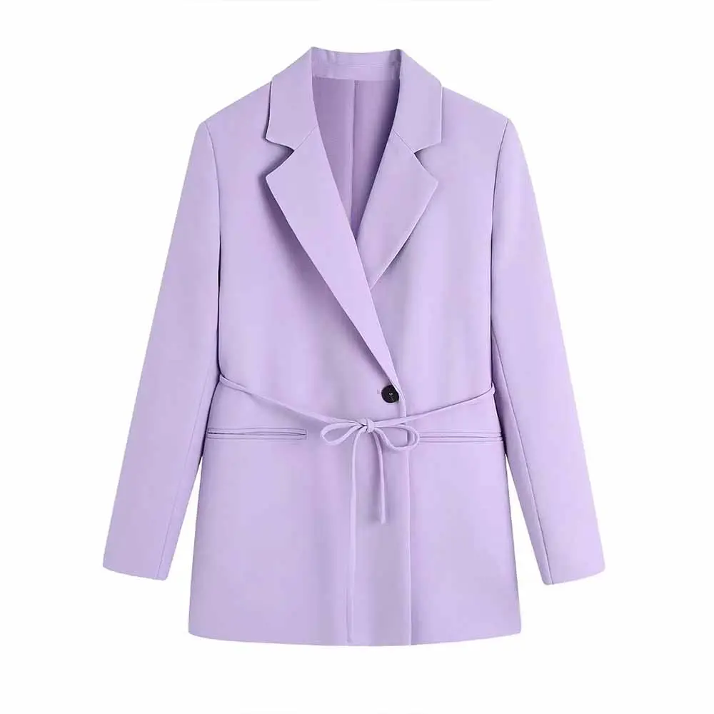 BMURHMZA 2022 women's spring and summer new fashion retro purple belt straight single button suits for women
