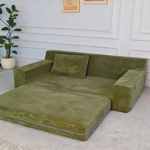 طقم أريكة مضغوط بالتفريغ أسود اللون بتصميم عتيق من قماش الكوردروي وإطار من البي في سي وإسفنج نقي لغرفة المعيشة والسرير متعدد الاستخدامات قابل للإزالة والغسل - Product Image 2