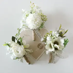 Top người bán hoa trang trí thủ công đám cưới màu đen trắng màu xanh lá cây hoa hồng màu hồng hoa Corsage Bridal Faux hoa