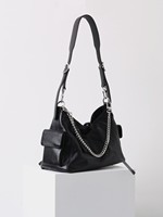 Noir grande capacité en cuir de vachette souple sac à bandoulière unique nouveau sac de moto fourre-tout chaîne en cuir véritable femmes pochette en gros