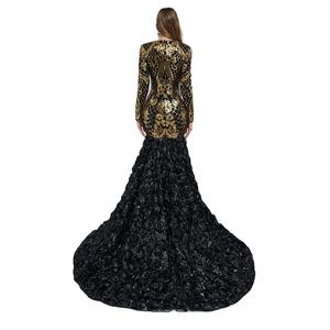 Gaun pesta malam Hip ramping seksi wanita, gaun Cocktail pesta malam lengan panjang Bespoke ukuran Plus ruffle emas payet hitam <span class=keywords><strong>Prom</strong></span> - Product Image 4