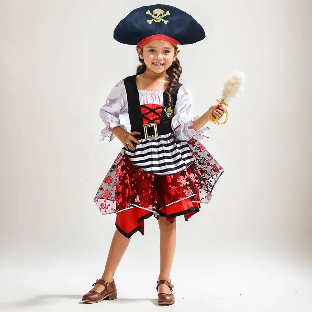 Pafu halloween party dress up accessories cute kids pirate captain dress   hat set for fancy dress cosplay