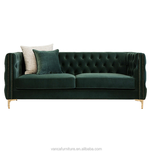 Canapé Chesterfield 2 places en <span class=keywords><strong>velours</strong></span> <span class=keywords><strong>bleu</strong></span> marine avec cadre en bois et pieds dorés - Product Image 6