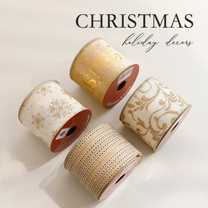 Ruban en velours festif avec imprimé Joyeux Noël, bordure métallique, parfait pour la décoration de la maison, ruban floqué Joyeux Noël pour l'artisanat et le bricolage - Product Image 2