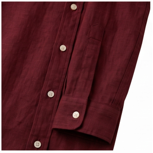 Camisa de Vestir de Manga Larga para Hombre, Color Borgoña Sólido, Cuello Clásico, Antiarrugas, Estilo Casual Elegante, Manga Larga, Popelina de Algodón, 140g, Sencilla - Product Image 6