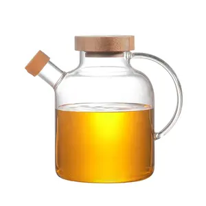 热卖大食用油醋玻璃瓶650毫升橄榄玻璃油分配器带手柄竹盖