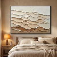 Peinture à l'huile abstraite de luxe Wabi Sabi, peinte à la main sur toile, motif vague beige et marron, impasto épais, encadrée