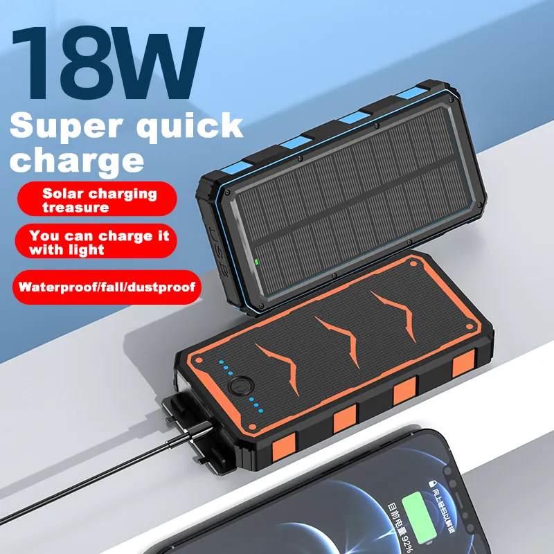 Solar Charger for Camping Portable Outdoor Waterproof Solar Power Bank 15000MAH 20000mah 30000mah 40000MAH use bluetooth speaker