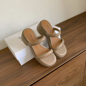 Sandali Casual Estivi da Donna Sexy e alla Moda con Punta Aperta, Suola Spessa, Tomaia in Microfibra e Tacco Medio in <span class=keywords><strong>Pelle</strong></span> Sintetica - Product Image 1