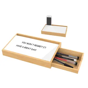 Kleines Schreibtisch-Whiteboard mit Aufbewahrung Desktop Glas-Whiteboard mit geteilter Holzschublade für Schreibtisch-Organisator