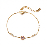 Pulsera de Acero Inoxidable Impermeable con Circonita Rosa |   Cadena Delicada Chapada en Oro de 18K, Resistente al Deslustre, Venta al Por Mayor