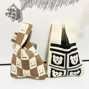 New Designer Cartoon Crochet Knitted Handbag Single Shoulder Shopping Bag For Girls Women