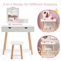 Table de toilette et tabouret pour enfants, ensemble de coiffeuse en bois pour enfants avec miroir amovible, bureau de maquillage princesse pour filles