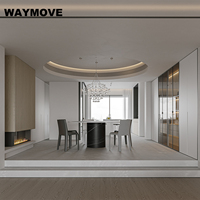 Meubles de cuisine modulaires modernes WAYMOVE, îlot élégant avec plan de travail en marbre, charnières en acrylique, évier, panneau en mélamine