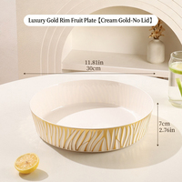 Plateau de service de luxe en plastique transparent rayé avec bordure dorée, durable, de qualité alimentaire, sans BPA, avec couvercle, pour mariage, fruits, bonbons, en-cas