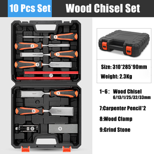 Ensemble de 8 outils à main pour le travail <span class=keywords><strong>du</strong></span> bois avec étui rigide, ciseaux et pierre à aiguiser pour <span class=keywords><strong>la</strong></span> réparation - Product Image 1