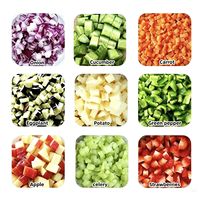 Roestvrijstalen sterke, duurzame groente- en fruitsnijmachine met grote capaciteit, geschikt voor het snijden van uien, aardappelen en wortelen.
