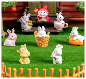 Figurine de lapin miniature en résine mignonne, gris et blanc, avec panier de rangement, tasse, <span class=keywords><strong>oiseau</strong></span>, carotte, lapin magique, dessin animé, objet de collection - Product Image 3