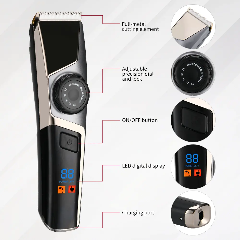 PRITECH निर्माता IPX6 नाई क्लिपर बाल काटने की मशीन ताररहित यूएसबी Rechargeable बिजली बाल Trimmer