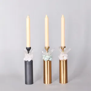 Modern luxury home decor pieces gold metal natural crystal stone accents candle holders Candle Holders, Lanterns and Candle Jars