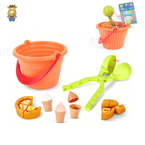 Ensemble de jouets de plage pour enfants, 10 pièces, seau à sable, moule à boules de neige, moule à pizza, moule à crème glacée, jouet d'été pour la plage, vente en gros - Product Image 4