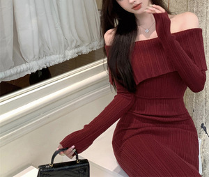 Nouvelles tendances jupe en queue de poisson européenne et américaine femmes S Sexy couleur unie vacances hors épaule robe tricotée de haute qualité <span class=keywords><strong>Wo</strong></span> - Product Image 4