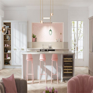 High End European Style <strong>Pink</strong> Curved Shaped Lacquer Kitchen <strong>Cabinet</strong> with Lights and Island - Product Image 4