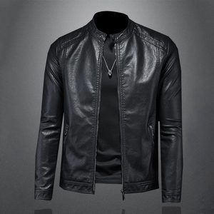 Chaquetas de Invierno para Hombre, Estilo Casual, Cuello Alto, Corte Ajustado, Estampado de Cuero, Cierre de Cremallera, Estilo Motociclista - Product Image 3