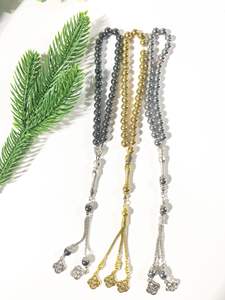 Rosario classico stile islamico naturale vera pietra agata Tasbih preghiera perline a forma di palla gioielli in argento placcato diamante - Product Image 3