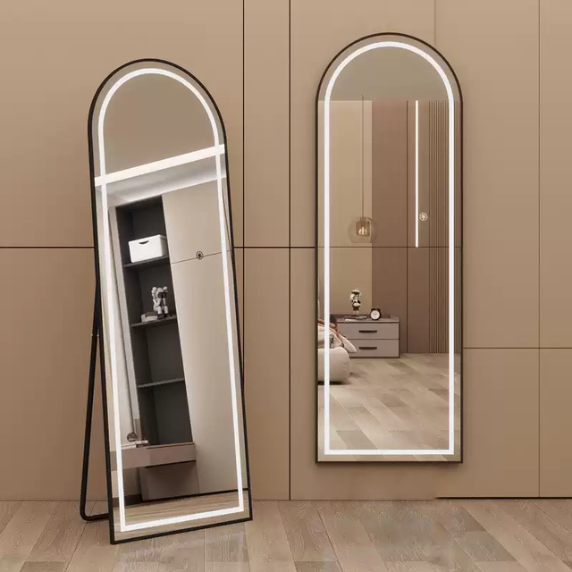 Custom Size Arch LED Mirror | Smart Touch Full Length Floor Standing Mirror with Aluminum Frame
