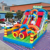 Maison de rebond de safari tropical avec toboggan toboggan sec gonflable de jungle hiboux toboggan gonflable commercial videur sautant extérieur