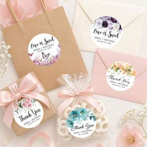 Autocollants personnalisés pour mariage à thème floral, Étiquettes élégantes de remerciement pour fêtes, Scellés pour boîtes cadeaux et enveloppes - Product Image 5