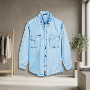 Unisex 100% Cotton <b>Denim</b> Shirt Collar Custom Logo Print Solid Pattern Casual Sporty Summer Front Button Jacket <b>Coat</b> - Product Image 2