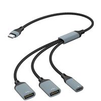 Nouveau câble OTG 3-en-1 en nylon durable 60W PD à charge rapide pour ordinateur portable, téléphone portable, tablette, PC – Connecte clavier, souris, disque dur, imprimante
