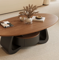 Table basse ovale en bois massif de style rustique, table d'appoint compacte en noyer avec tiroirs et espace de rangement pour petits salons, usage domestique